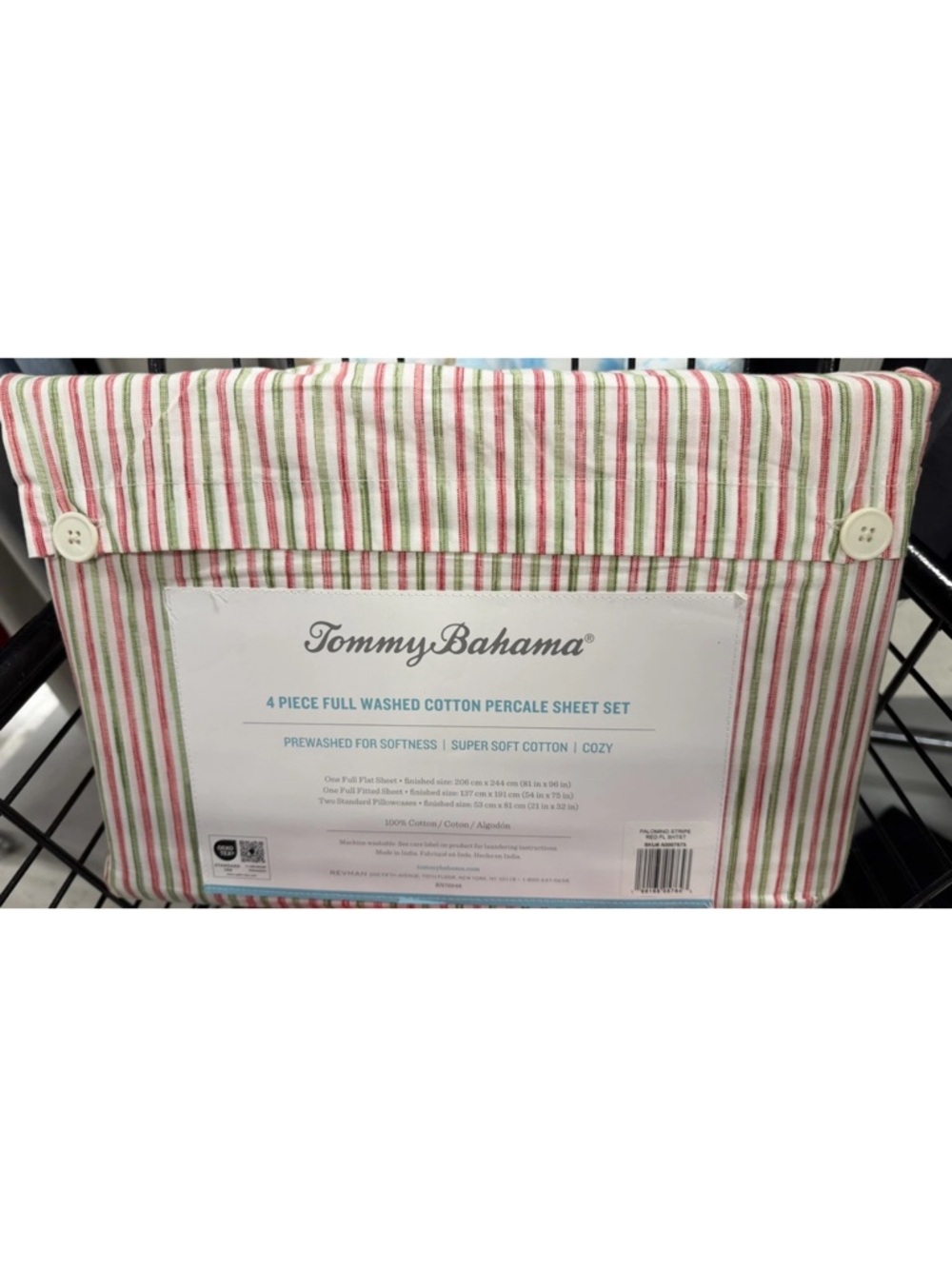 Tommy Bahama Washed Cotton Percale Full Striped 4 Piece Sheet Set Designer